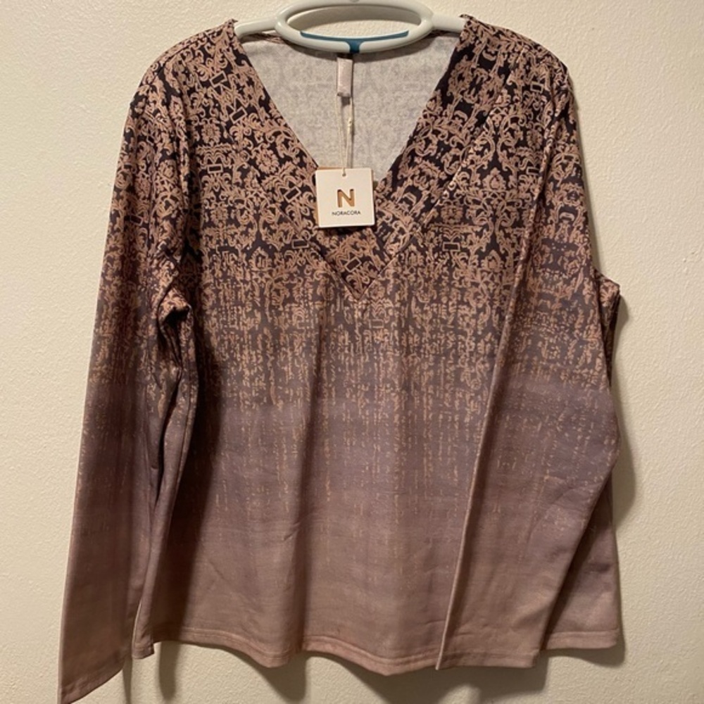 Noracora Top Womens Size XL Long-sleeve‎ V Neck Colorful NEW